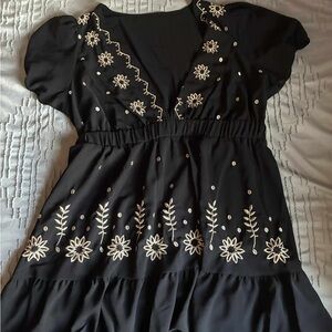 Elegant Black Floral Embroidered Dress